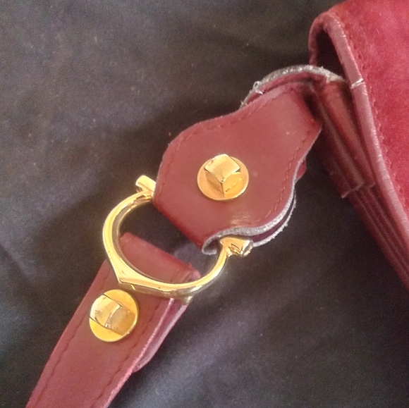 Les Must De Cartier Bordeaux leather suede gold cc monogram vintage bag purse - Picture 3 of 13